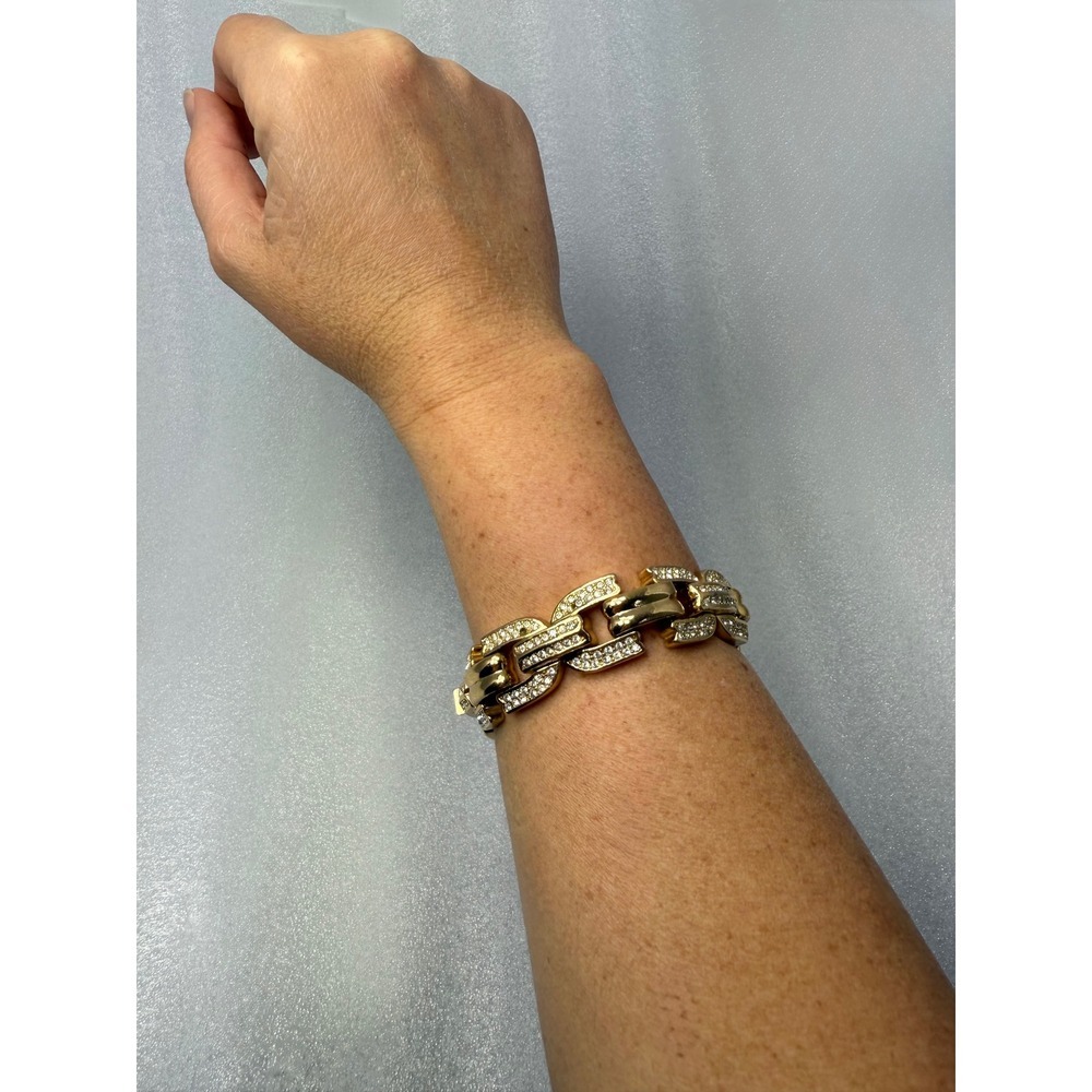 Vintage Dior‎ Gold Tone Chain Link Bracelet 191g Pave Crystal Statement 7” - Picture 9 of 9
